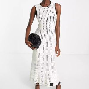 Topshop textured sleeveless colum midi dress in ecru
